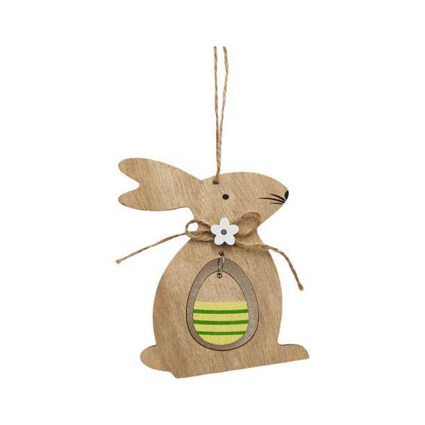 Colgante festivo de Pascua con forma de corazón y conejo de madera