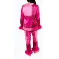 thumbnail image 4 of qolati Women Feather Trim Pajama Set Cute Plaid Long Sleeve Button Up Top Pants 2 Piece Lounge Set Satin Pjs Holiday Sleepwear, 4 of 4