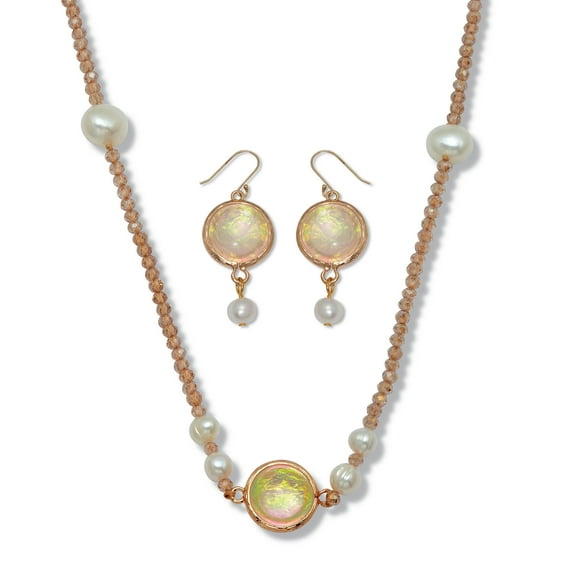Simulated Opal and Pearl Necklace and Earring Set