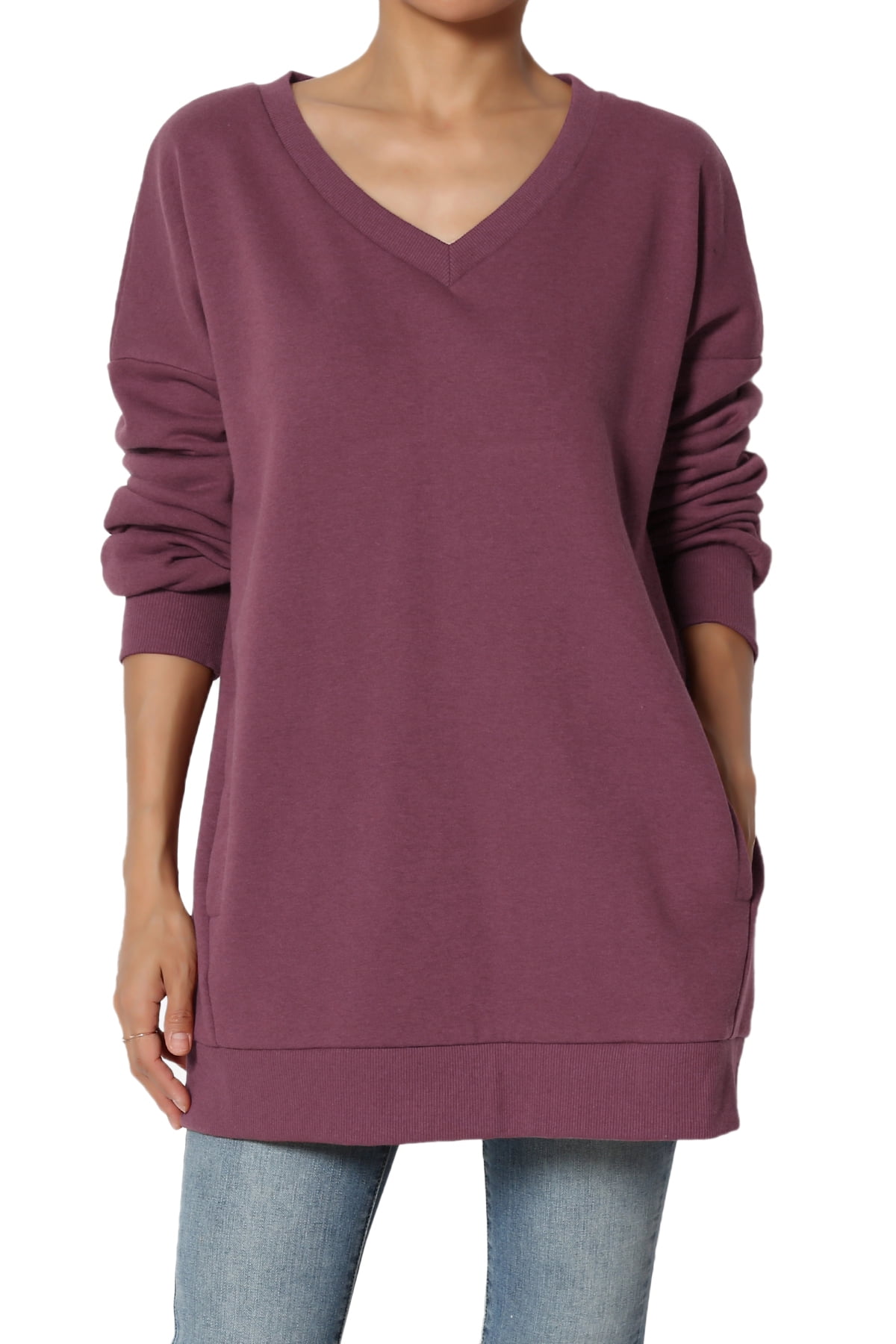 v neck fleece sweatshirt