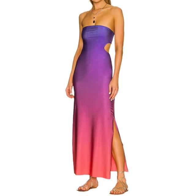 Vestido de tubo VISgogo con hombros descubiertos y abertura larga para mujer