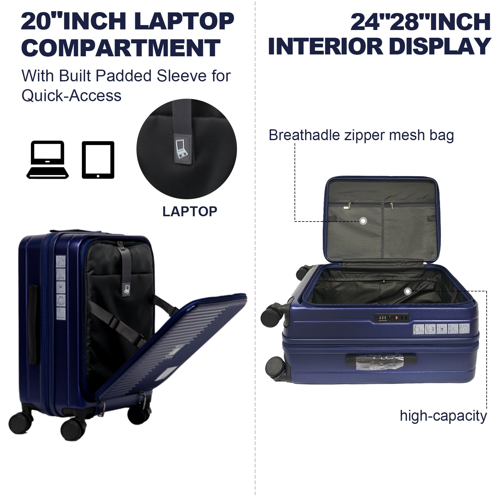 imerelez Hard Shell Suitcases With Wheels,Carry On Luggage Airline Approved With Aluminum Frame, Travel Suitcase 3 Packs