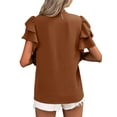 thumbnail image 3 of Daeful Ladies Blouse Double Layer Ruffles Short Sleeve Shirts Office V Neck Elegant Tops Brown XL, 3 of 4