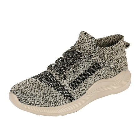 

SEMIMAY Fashion Autumn Women Sports Shoes Flat Lightweight Fly Woven Mesh Breathable Elastic Lace Up Comfortable Khaki