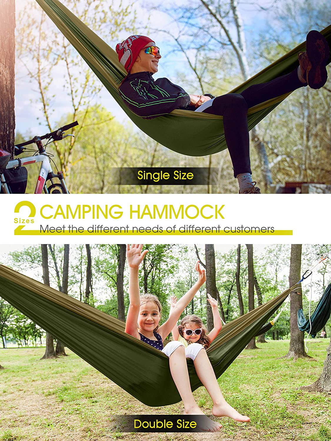 Camping Hammock Double & Single Portable Hammocks with 2 Tree 