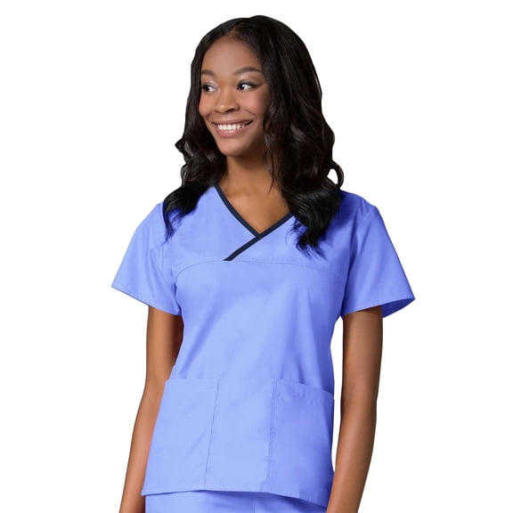 Maevn Core Contrast Y-Neck Mock Wrap Scrub Top [XXS - 5XL, FREE SHIPPING]