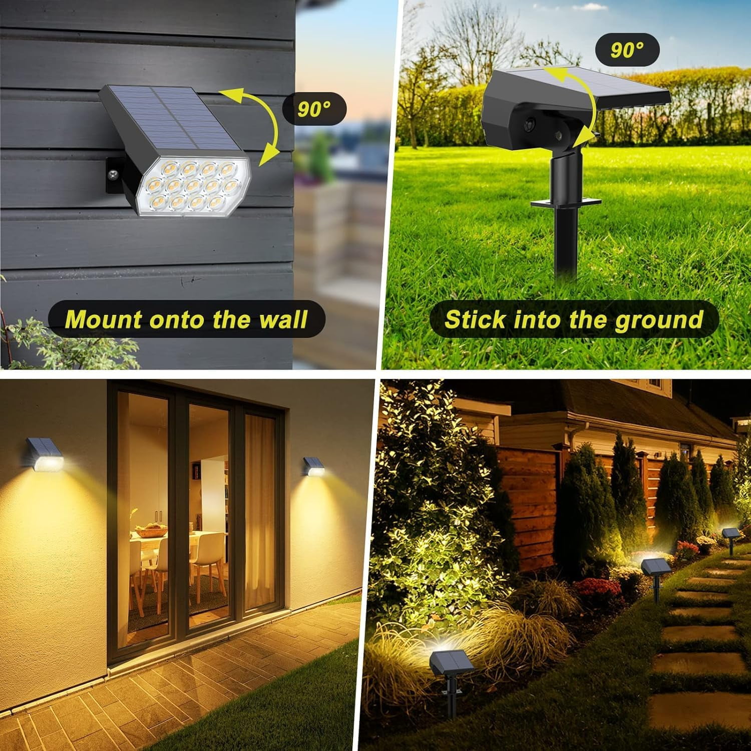 Fratink Solar Lights Outdoor 6 pack, 65 LED IP65 Waterproof, 3 Modes 2-in-1 Landscape Solar Spotlight for Patio Pathway Yard (Warm White)