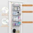 thumbnail image 4 of Over The Door Organizer, Metal Door Organizer Hanging with 5 Adjustable Baskets and Coat Hook, Behind The Door Storage for Bedroom Closet Bathroom Pantry Cabinet Kitchen, White, 4 of 8