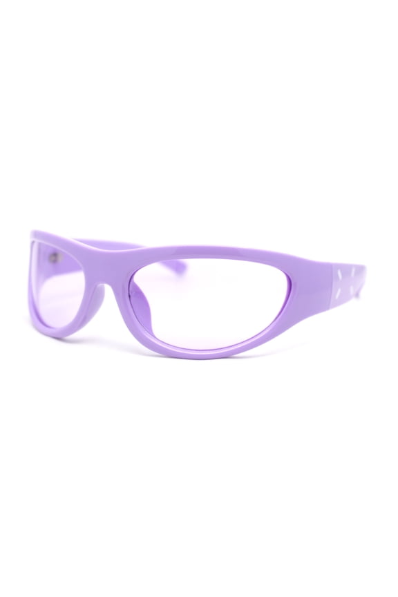 Classic 90s Style Sport Oval Round Plastic Sunglasses All Purple