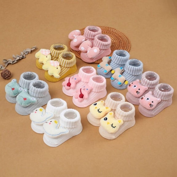 Baozhu Newborn Baby Boys Cartoon Socks Children's Doll Boys Girls Socks Toddler Cotton Non-Slip Socks 0-12 Months