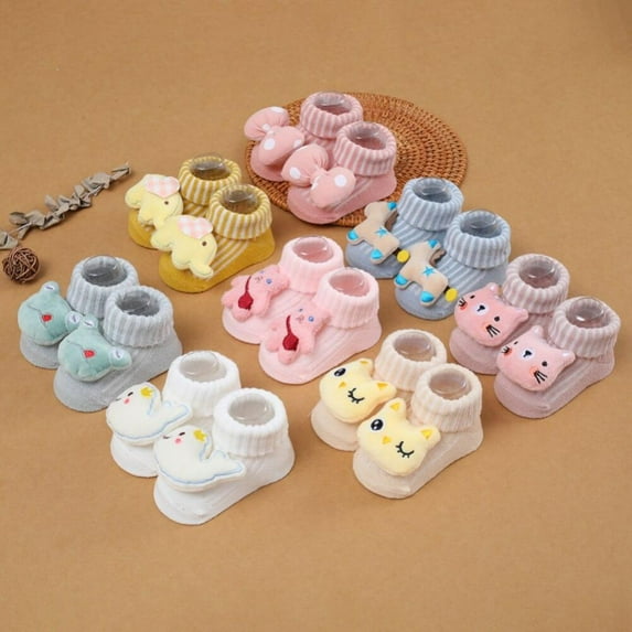 Baozhu Newborn Baby Boys Cartoon Socks Children's Doll Boys Girls Socks Toddler Cotton Non-Slip Socks 0-12 Months