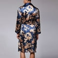 thumbnail image 4 of Robe for Men Silk Ice Silk Long Sleeved Bathrobe Printed Plus Size Sleepwear,Blue,XL, 4 of 4