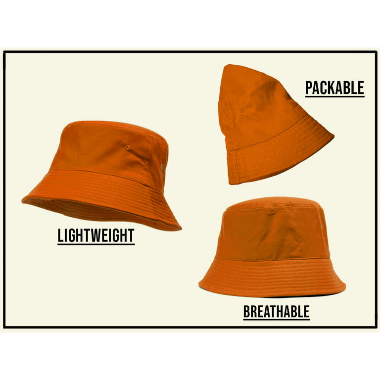 Bucket Hat For Men Women - Cotton Packable Fishing Cap, Orange L/XL