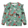 thumbnail image 5 of Yuyamidu Floral Horse Sweatshirt for Girls 4T 5T Green Ruffle Shoulder Long Sleeve Top Y2K Graphic Crewneck Sweatshirt Pullovers Soft Lightweight Everyday Clothes for Fall Winter, 5 of 8