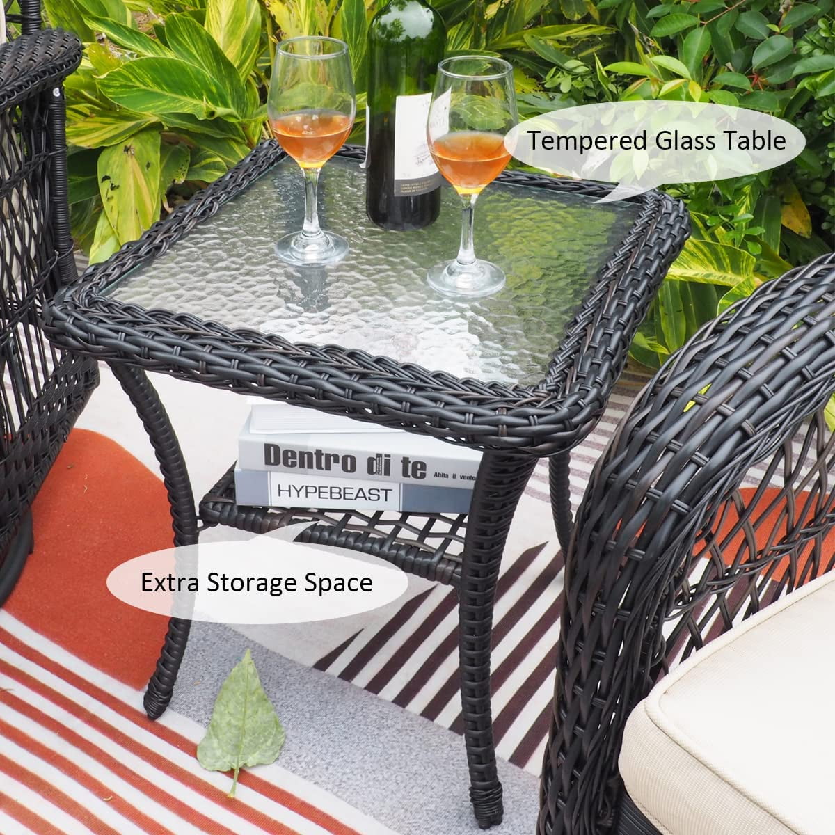 ATR 3-Piece Outdoor Patio Wicker Rocking Chairs Set,Rattan Rocker Chair Sets with Side Table for Porch,Khaki