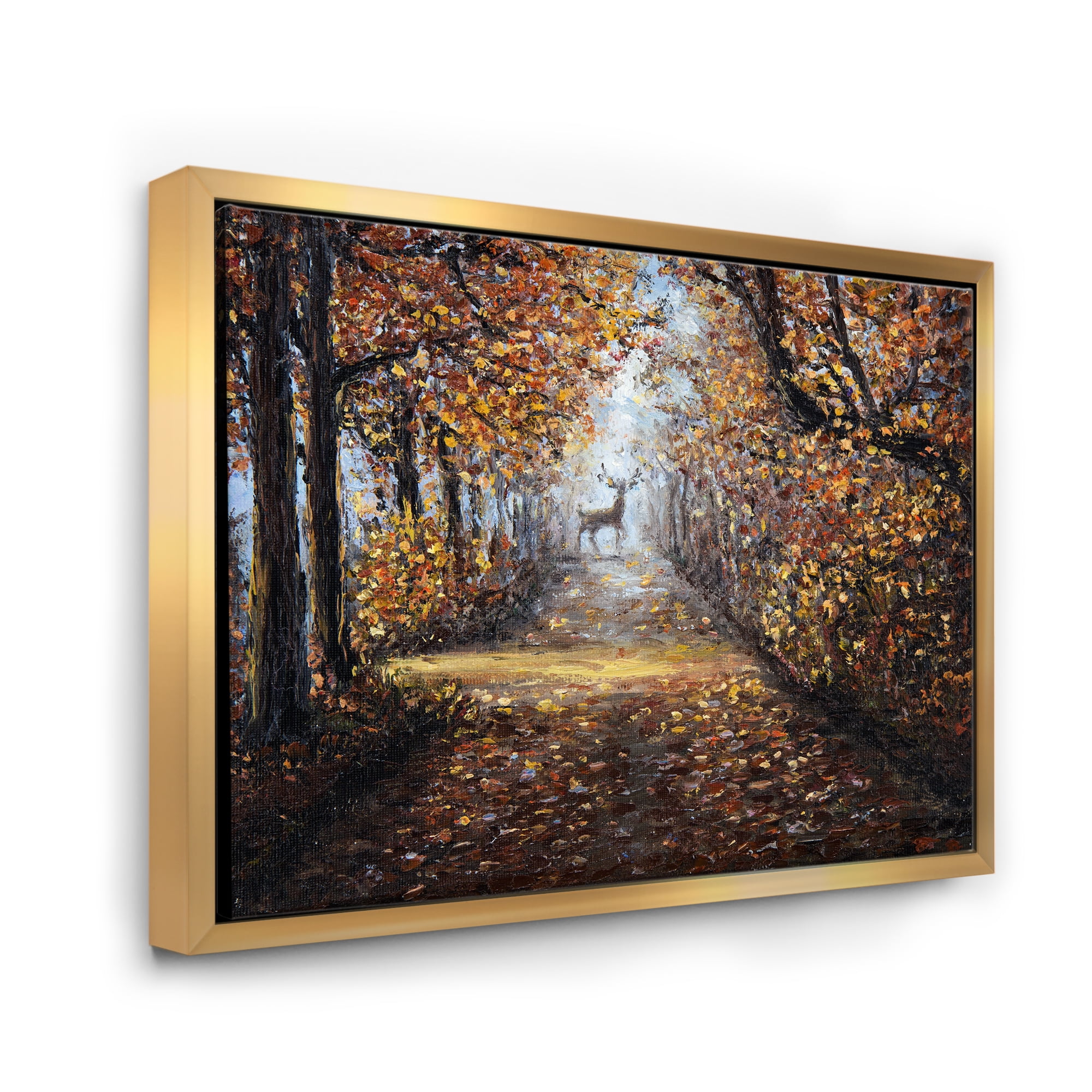 Designart 'Deer In The Autumn Park' Lake House Framed Canvas Wall Art Print