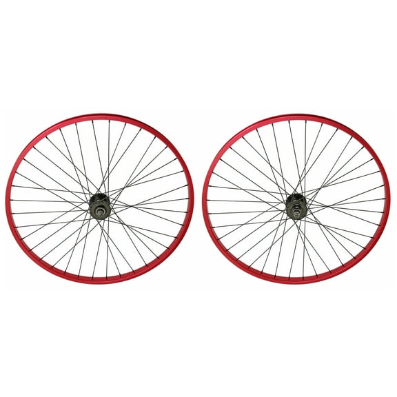 Bike 29 x 30mm Alloy Front & Rear 1 speed Free Wheel 36 Spoke 14G Red 3/8 Axle Double Wall Red.