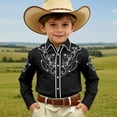 thumbnail image 2 of Gunia Western Cowboy Shirts For Boys Stylish Denim Shirt Tops Casual Fashion Printed Long Sleeve Button Down Shirt Boys Tshirts Black 10-11 Years, 2 of 4