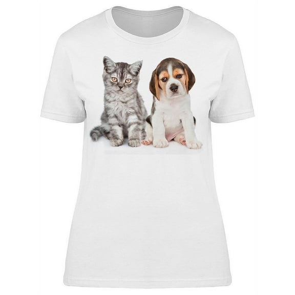 Cute Kitten And Beagle Dog T-Shirt Women -Image by Shutterstock, Female x-Large