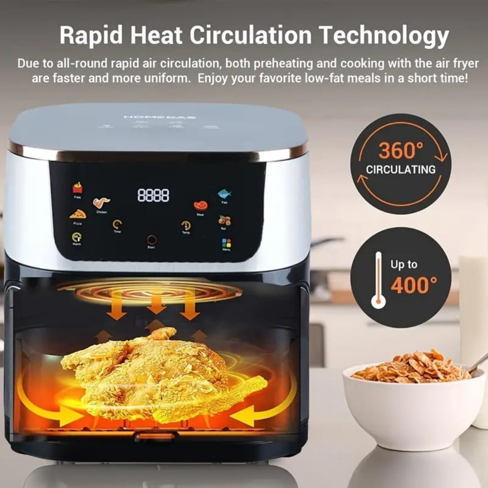 Air Fryer, 10QT Air Fryer Oven Oilless Cooker with Digital LED Touch Screen, 8 Preset Cookings, Dishwasher-Safe Basket