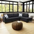 thumbnail image 2 of Hommoo Linen Living Room Furniture Set, 4-Seat Couches and Sofa, L Shaped Couch Sectional Sofa for Home, Apartment, Dorm, 16'' Back Height, Black Grey(No Ottomans), 2 of 5