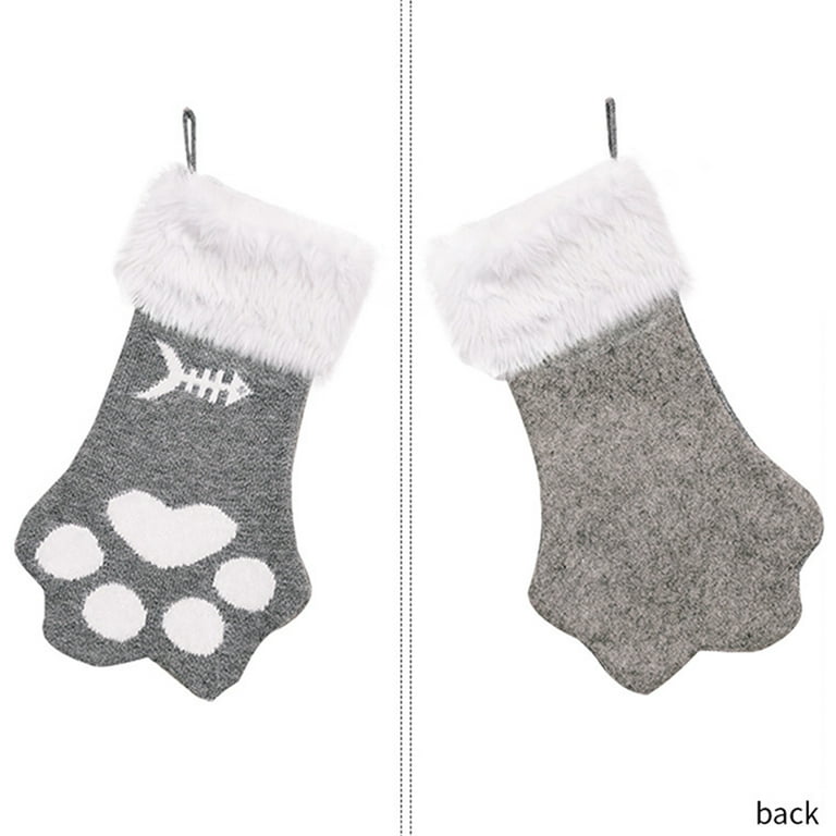 Pet Christmas Stockings, 16.9 inches Classic Red and White Plush Dog Paw  Stockings, for Dog Cat Puppy Family Members Holiday Xmas Party Decorations