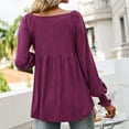 thumbnail image 4 of Casual Puff Manga Larga Túnica Top V Cuello Plisado Flare Blusa Camisetas para Otoño Invierno Niñas Mujeres Vino Rojo XL, 4 of 6
