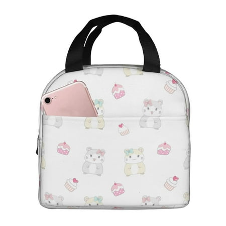 Insulated Lunch Bag for Women Men - Cartoon Cute Hamster Cake Leakproof Cooler Lunch Box for Women Men  Lunch Tote Bags for Work School Picnic Travel