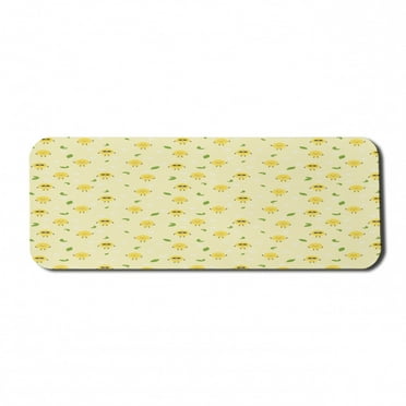Lemons Computer Mouse Pad, Citrus Fruit Leaves Floral Ornament Repeating Cartoon Print, Rectangle Non-Slip Rubber Mousepad Large, 31" x 12" Gaming Size, Lime Green Mustard, by Ambesonne