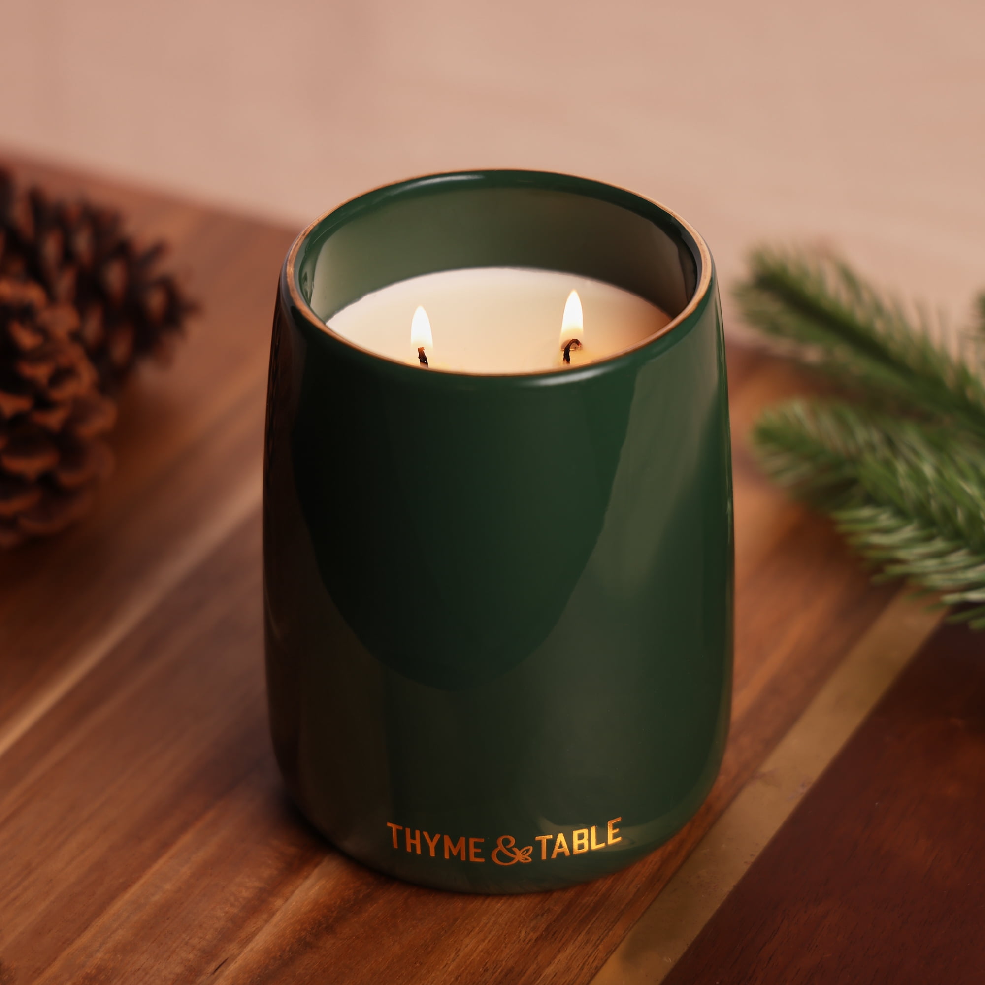 Thyme & Table 19oz Balsam & Cedar Scented 2-Wick Tumbler Jar Holiday Candle  