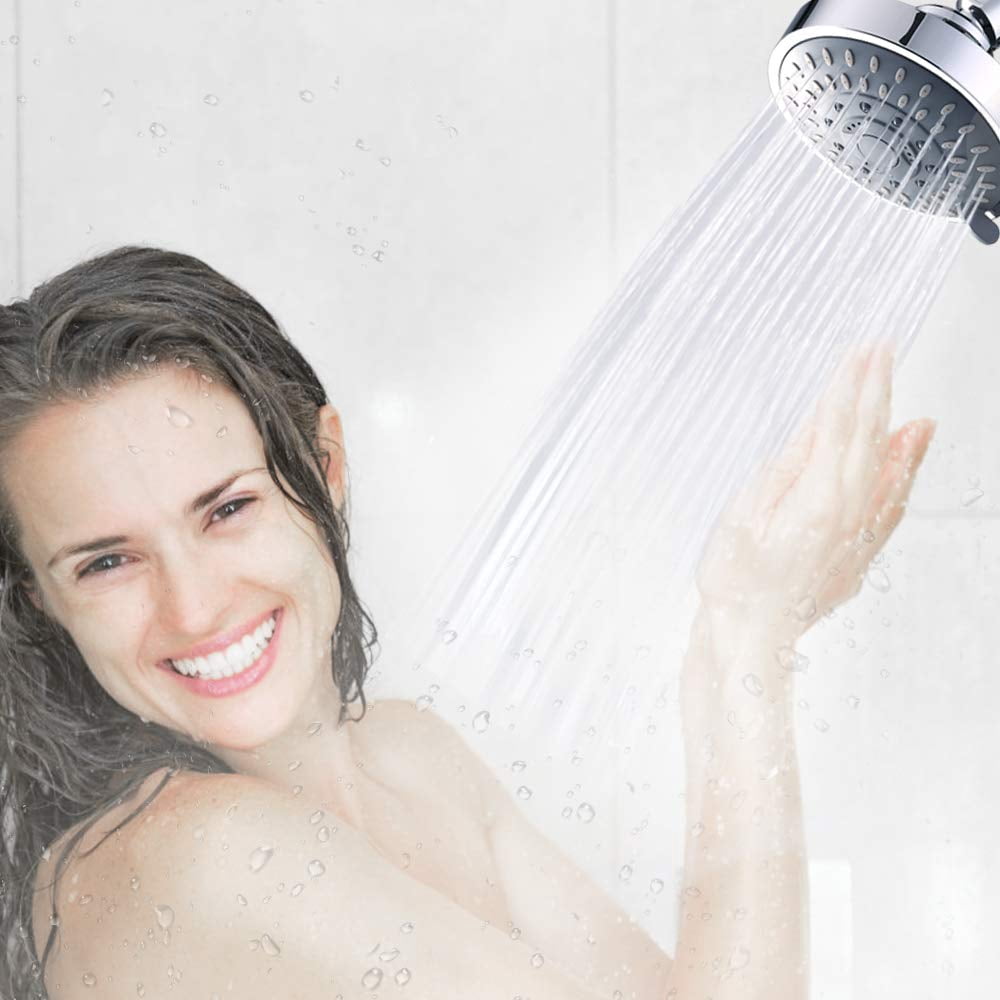 Shower Head High Pressure Rain Fixed Showerhead 5-Setting with Adjustable Metal Swivel Ball Joint - Relaxed Shower Experience Even at Low Water Flow & Pressure
