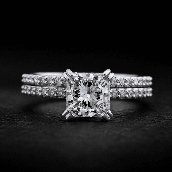 Diiro Hidden Halo 925 Sterling Silver Wedding Bridal Ring Moissanite Anniversary Pave Ring Princess Shape Diamond Engagement Double Band Ring