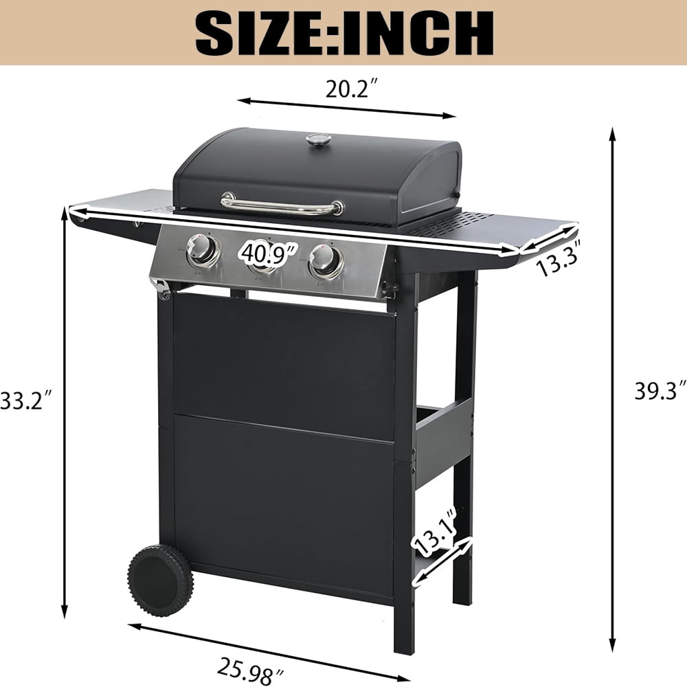 MIDODO 3 Burners Propane Gas Grill, Outdoor BBQ Stainless Steel Grill with Two Side Table & Thermometer, 2 Casters & Cover Lid