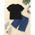 thumbnail image 3 of Wassery 2Pcs Infant Boy Summer Clothes 6 12 18 24 Months Baby Letter Print Short Sleeve Crew Neck T-Shirts Denim Shorts Set, 3 of 9