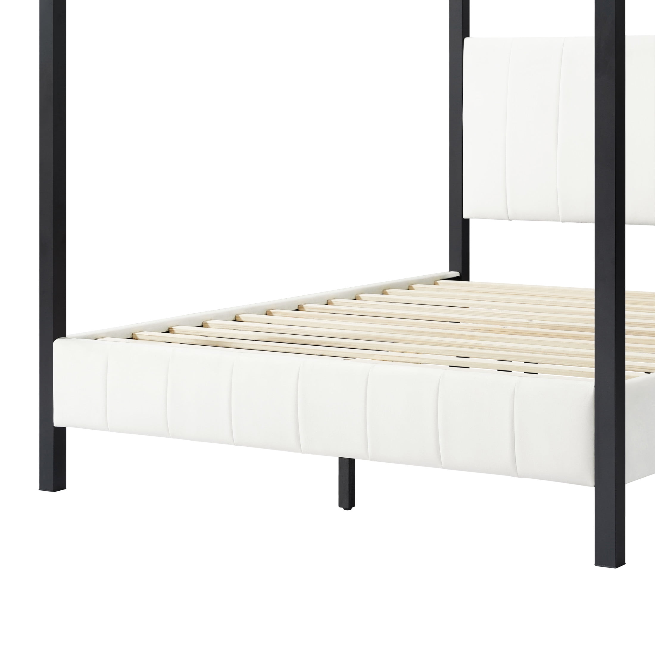 Christopher Knight Home Queen Canopy Bed, Metal Frame with Upholstered Headboard & Footboard, White+Black