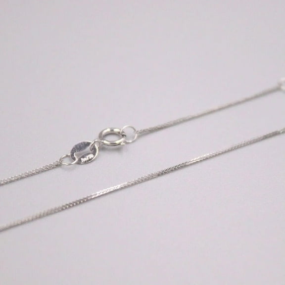 K-KED Real 18K White Gold Necklace Thin 0.6mm Wheat Link Chain 17.7inch For Woman