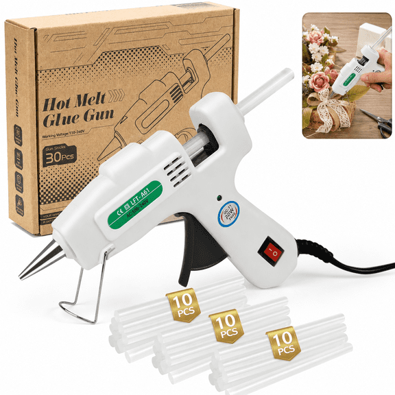 Emlimny Mini Hot Glue Gun with 30 Glue Sticks, Fast Heating Hot Melt Gun, 20W Glue Gun Kit, Lightweight Craft Gun for DIY, Home Repairs, Kids' School Projects, White