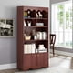 thumbnail image 4 of Qeetex 63 - pulgada altura estante con doors, moderno scalloped design, 5 - tier almacenamiento gabinete oficina en casa, sala estar, dormitorio, deep almacenamiento estantes heavy books - walnut, 4 of 7