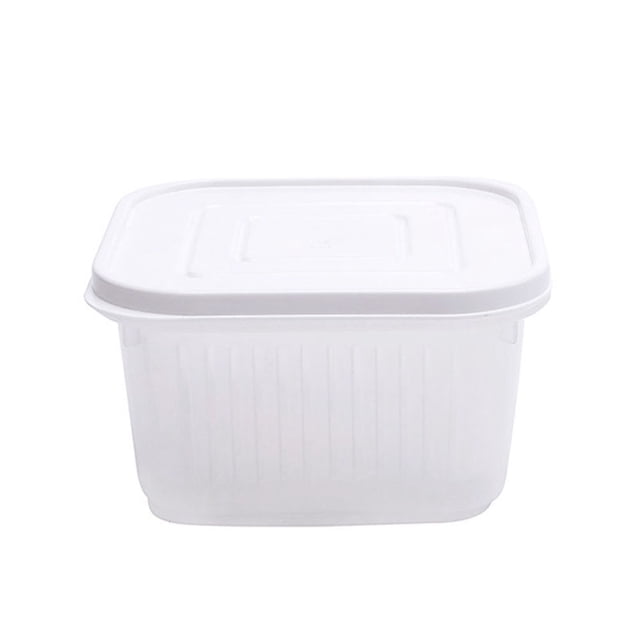 Contenedor transparente para frutas y verduras para el refrigerador de la cocina, con tapa y escurridor (blanco)