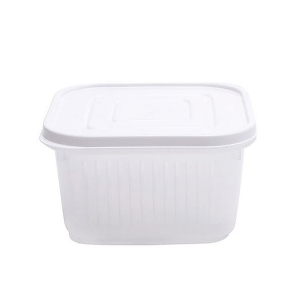 Contenedor transparente para frutas y verduras para el refrigerador de la cocina, con tapa y escurridor (blanco)