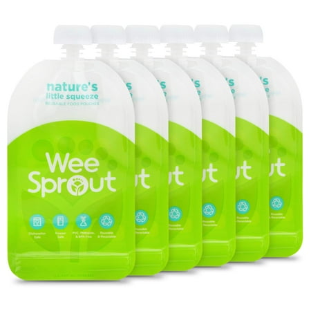 WeeSprout Double Zipper Reusable Food Pouches for Babies & Toddlers, Green, 7 fl oz