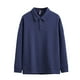 thumbnail image 1 of Blusa y camisa de manga larga con cuello vuelto para hombre, color liso, informal, holgada, con medio botón, manga larga, cuello vuelto, blusas de poliéster para hombre, 1 of 5