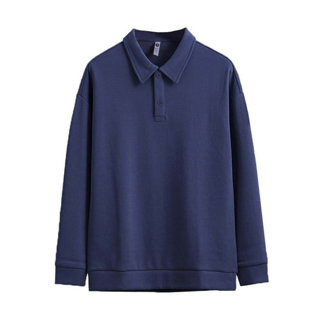Blusa y camisa de manga larga con cuello vuelto para hombre, color liso, informal, holgada, con medio botón, manga larga, cuello vuelto, blusas de poliéster para hombre