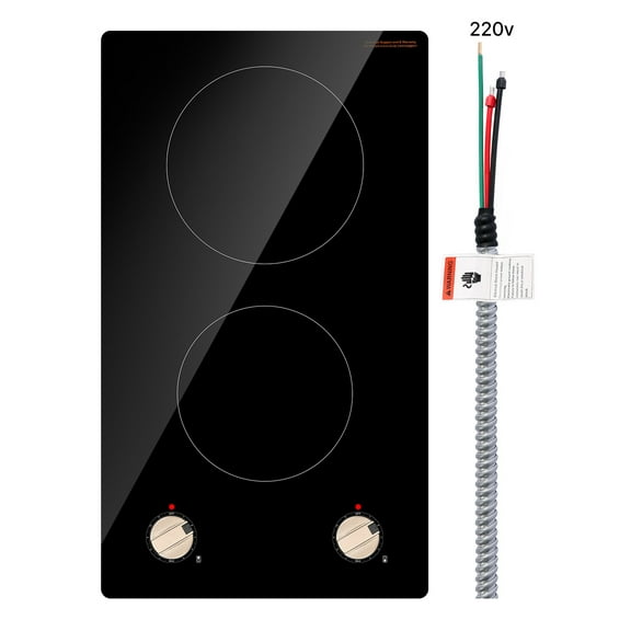 KFFKFF 2 Burner Built-in Electric Cooktop, 3500W Electric Ranges with 12 Heat Levels, Glass Top, Automatic Power-Off, Regulated by Knobs