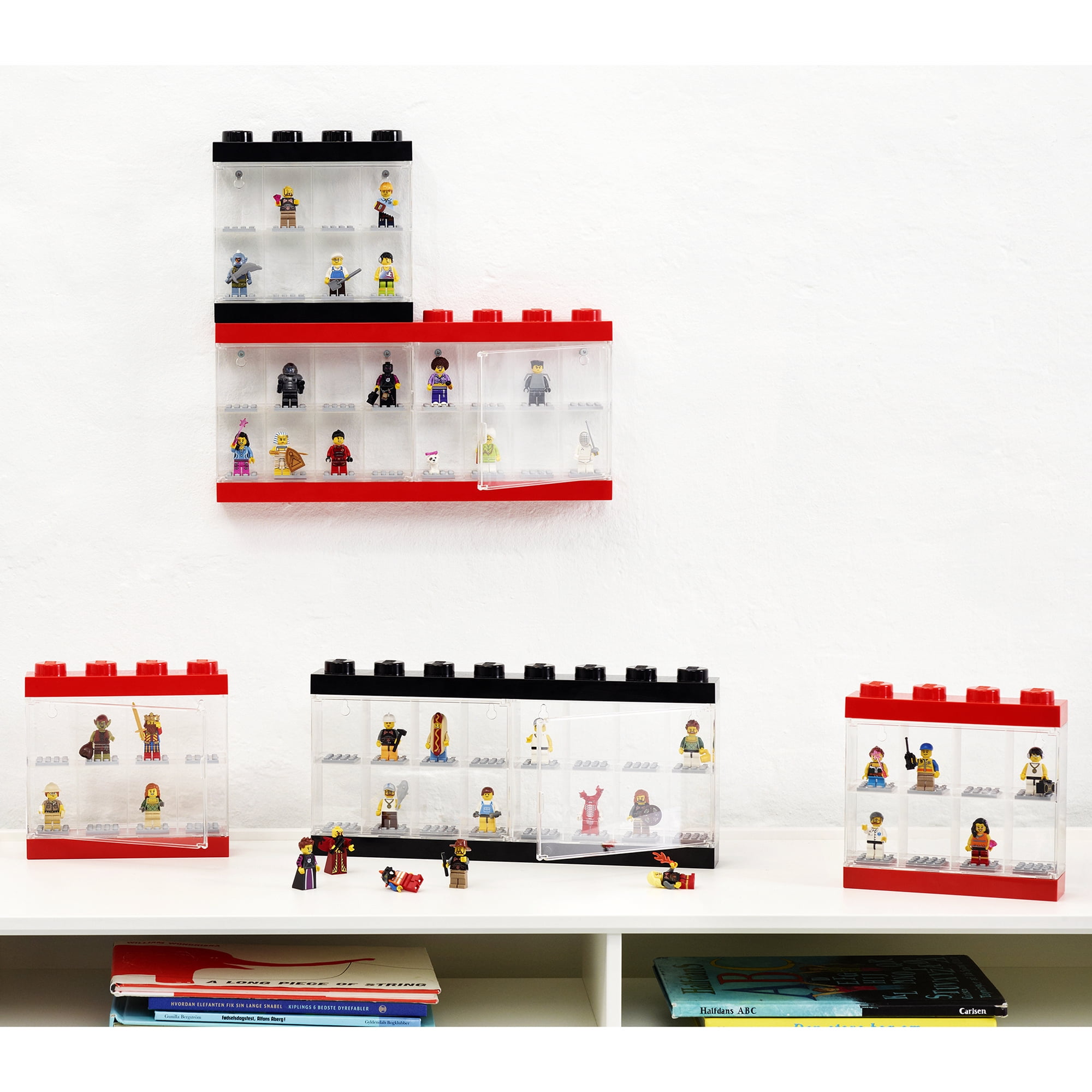 LEGO Minifigure Display Case Red Holds 16 Figures Stackable Collectible Showcase