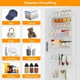 thumbnail image 5 of Over the Door Organizer, 2 in 1 Metal Hanging Closet Organizer & Hat Rack with 4 Adjustable Baskets, 8 Hooks, 10 Clips, Behind The Door Storage for Bedroom, Bathroom, Entrance, Closet, Kitchen, White, 5 of 7