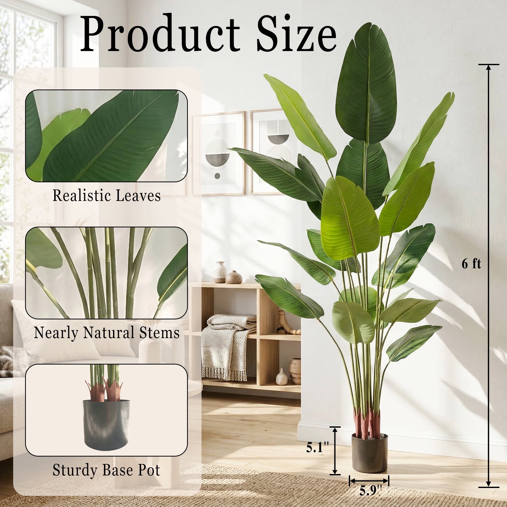 Easy4Home 6FT Artificial Plant Fake Tropical Palm Tree Potted Indoor Faux Floor Plant for Home Office Decor