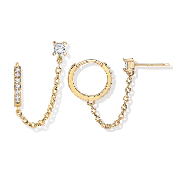 Aurora&Fiori Chain Earrings for Women 925 Sterling Silver 18K Gold Plated Double Piercing Earrings for Her Birthday Valentine's Day Gift