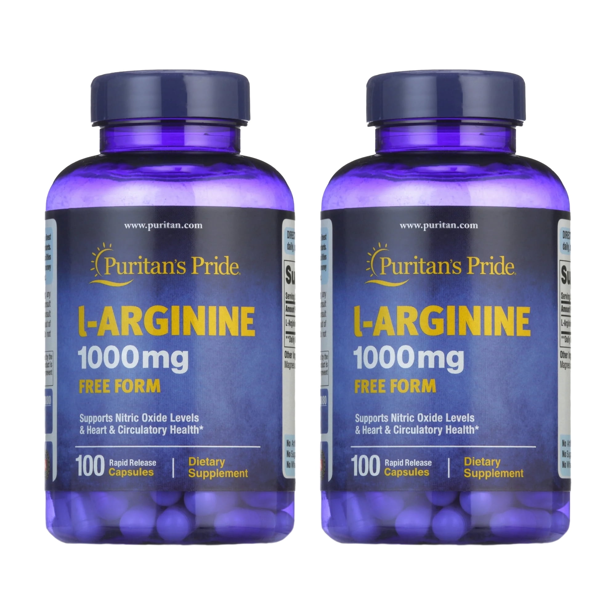 (2 pack) Puritan's Pride L-Arginine 1000 mg Capsules, 100 Ct