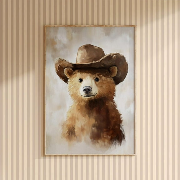 Kna Prints - 1 Pc Poster Baby Bear With Cowboy Hat , Southeastern Kids Room Decor, Neutral Children Room Art, Cute Bear Poster, Western Nursery Able Art, UNFRAMED-8x12